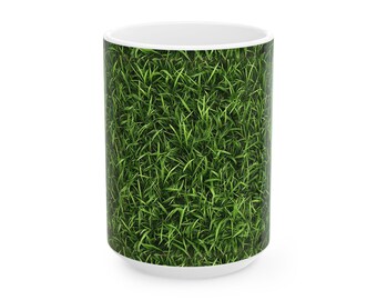 Green Grass Ceramic Mug: Nature Lover Coffee Cup