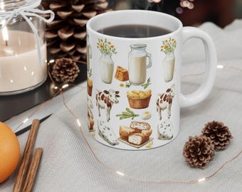 Cow and Cheese Ceramic Mug: Rustic Farmhouse Kitchen Decor