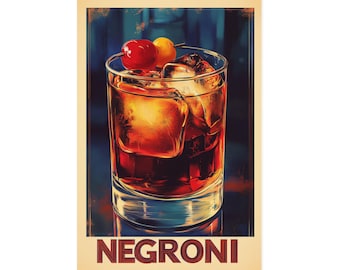 Vintage Negroni Cocktail Art Print: Home Bar Wall Decor
