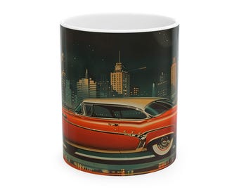 Retro Car Ceramic Mug: Classic Auto Enthusiast Gift
