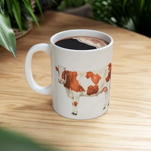 Rustic Cow Print Ceramic Mug | Farmhouse Decor, Animal Lover Gift, Coffee Cup, Home Kitchen, Milking Cow Design