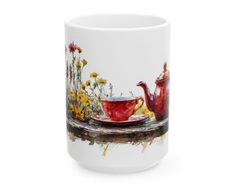 Tasse à thé florale en céramique : scène de jardin, verres confortables