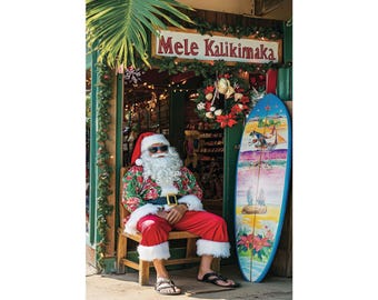 Tropical Santa Poster: Mele Kalikimaka Holiday Wall Art