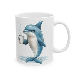 Dolphin Ceramic Mug, Fun Coffee Cup for Ocean Lovers, Beach House Gift, Unique Drinkware for Sea Enthusiasts