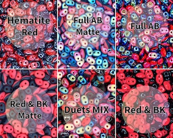 MATUBO SuperDuo Beads Duets Red and Black Colours | 2-Hole Bead | Beadsmouse uk