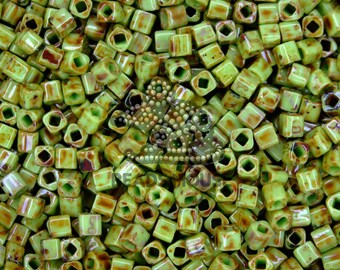 TOHO CUBE Beads Y310 Hybrid Sour Apple Picasso 4mm | Jewellery Making | High Quality Beads | TC-04-Y310 | Beads Uk