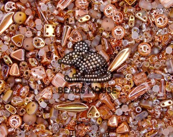 Apollo Gold Glass Bead Mix Czech & Japanese Seed Beads | Glass Beads Rose Gold Mix | Beads Uk