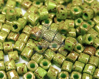 TOHO Cube Beads 1209 Marbled Opaque Avocado Pink 4mm | Jewellery Making | High Quality Beads | TOHO Rocailles | Square Beads Uk