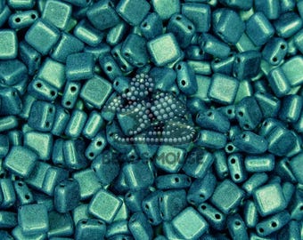 CzechMates TILE Beads 79051MJT Metallic Suede Light Green | Square Beads | Two-hole Beads | Czech Tila Beads | Jewllery Making | Beads UK