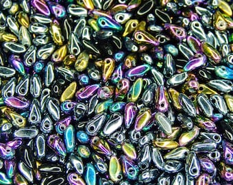 Mini Dagger Beads IRIS MIX | Czech Glass Beads | Drop Spike Rice Petal Beads | One Hole | Jewellery Making Beads Uk