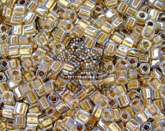 TOHO Cube Beads 989 Golden Lined Crystal 4mm | Jewellery Making | High Quality Beads | TOHO Rocailles | Beads Uk