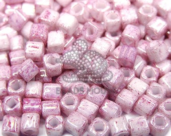 TOHO Marbled Cube Beads | Opaque White Pink Glass, 4mm