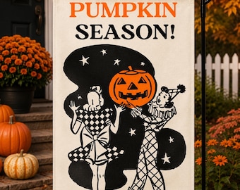 Vintage Halloween Garden Flag, Pumpkin Season Flag, Retro Pumpkin Porch Decor, Fall Yard Flag