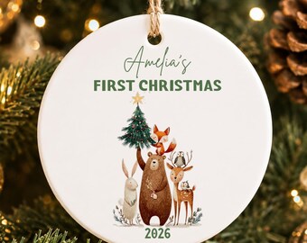 Personalized Baby's First Christmas Ornament • Woodland First Christmas Ornament • Baby Christmas Keepsake • Custom Name Ornament 2026