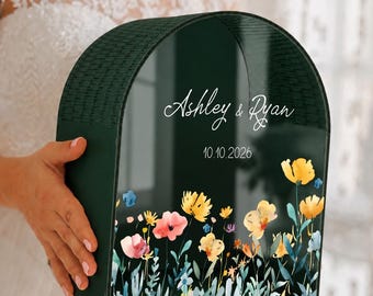 Personalized Dark Green Wedding Card Box • Modern Minimalist Decor • Wildflower Card Box