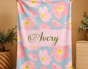 Personalized Name Fleece Blanket, Custom Floral Throw Blanket, Boho Botanical Blanket, Personalized Cozy Gift, Custom Soft Blanket