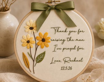 Personalized Embroidery Hoop Gift for Mother of Groom • Wedding Embroidered Hoop • Floral Keepsake