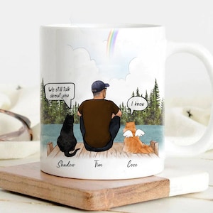 Cat And Dad Mug Man With Cat Owner And Pet Memorial Gift Custom Cat Portrait Personalized Cat Memorial Gift For Cat Dad Mug Passed Over Gift