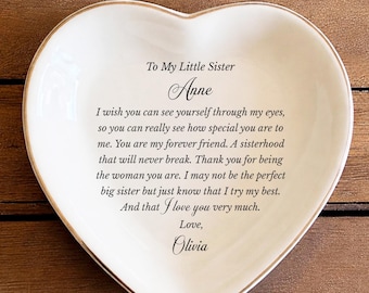 Personalized Little Sister Jewelry Dish • Sister Wedding Gift • Custom Ring Dish from Big Sister • Ceramic Keepsake