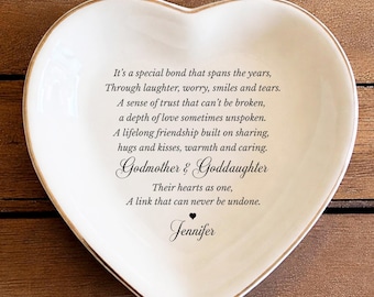 Personalized Godmother Gift Jewelry Dish • Custom Goddaughter Ring Dish • Ceramic Keepsake • Baptism Gift • Confirmation Gift