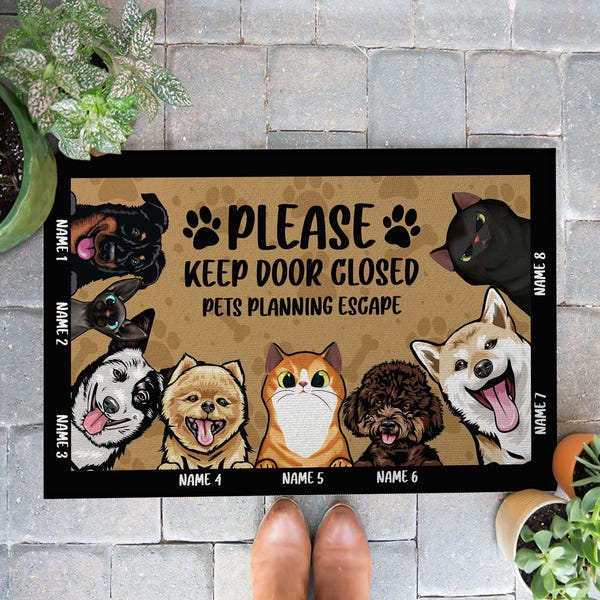 Please Keep Door Closed Custom Doormat For Cat Lovers Personalized Outdoor Rug Front Door