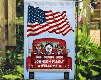 Drapeau de jardin personnalisé Bienvenue dans la niche pour chien Drapeau de bienvenue personnalisé pour chien papa chien maman amoureux des chiens propriétaire de chien cadeau du jour de l'indépendance
