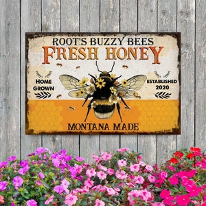 Personalized Honey Bee Fresh Customized Classic Metal Sign Farmhouse Decor Bee Farm Fresh Sign For Beekeeper Farm Decor Bee Farm Garden Sign