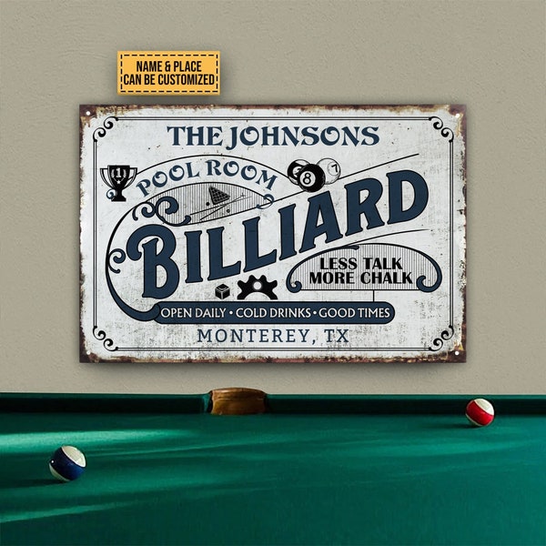 Personalized Billiards Pool Hall Customized Classic Metal Signs Home Decor Pool Room Decoration Custom Name Sign Wall Hanging Billiard Sign