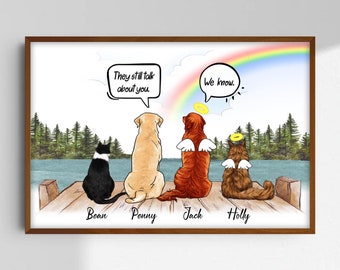 Dog And Cat Portrait Memorial Print Wall Art Custom Dog Portrait Personalized Cat Portrait Frame Canvas Passed Over Gift Christmas Keepsake