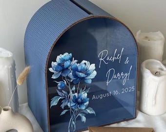 Personalized Wedding Card Box with Names & Date • Floral Arched Glass Style Keepsake Box • Acrylic Glass Card Box • Wedding Memory Box