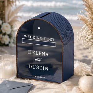 Bruiloftsbrievenbus • Ivoorkleurige gewelfde brievenbuskaartdoos • Gepersonaliseerde namen en datum • Bruiloftsbrievenbus met sleuf • Elegant bruiloftsdecor