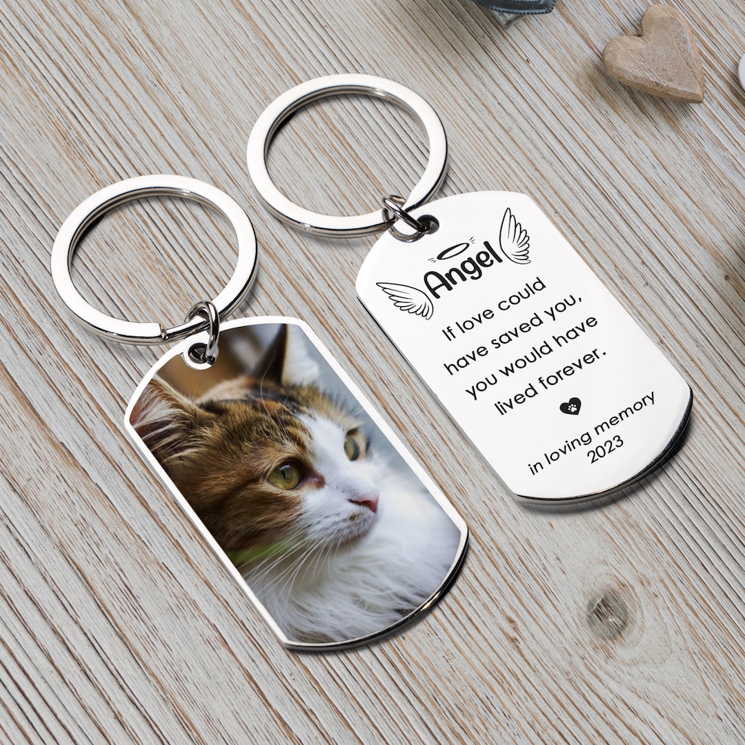 Personalized Cat Memorial Keychain With Photo in Loving Memory Sympathy