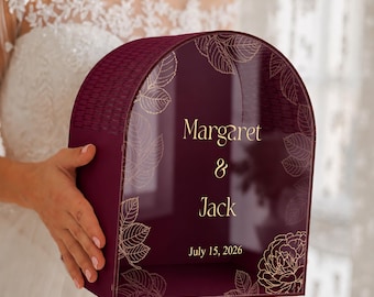 Personalized Wedding Mailbox Elegant Arched Card Box with Gold Botanical Design