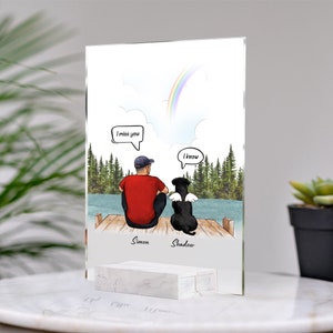 Hond en vader portret lijst eigenaar & hond gedenkteken cadeau aangepast hondenportret gepersonaliseerd cadeau voor hond portret vader verlies van hond doorgegeven cadeau