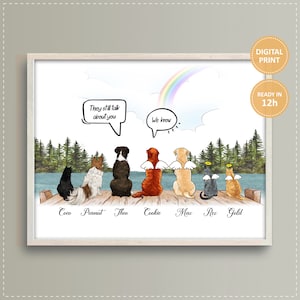 Dogs And Cats Memorial Print Digital Download Wall Art Personalized Dog Memorial Gift Custom Dog Portrait Cat Portrait Passed Over Gifts