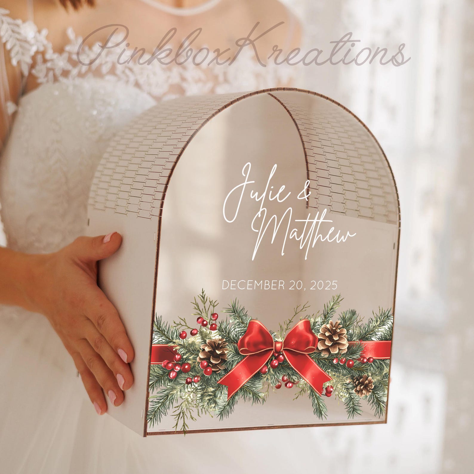 Personalized Wedding Card Box With Names & Date • Arched Glass Style ...