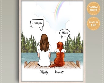 Dog And Mom Portrait Digital Download Owner & Dog Memorial Gift Custom Dog Mom Portrait Print Wall Art Personalized Sympathy Gift For Her