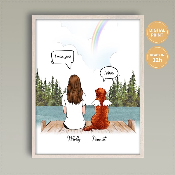 Dog And Mom Portrait Digital Download Owner & Dog Memorial Gift Custom Dog Mom Portrait Print Wall Art Personalized Sympathy Gift For Her
