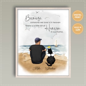 Cat And Dad Portrait Print Digital Download Owner & Cat Memorial Gift Custom Cat Portrait Personalized Gift For Dad Loss Of Cat Passed Over