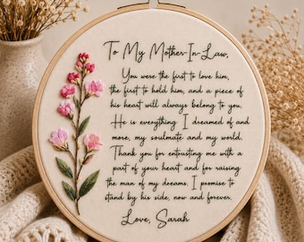 Personalized Embroidery Hoop Gift for Mother of Groom • Wedding Embroidered Hoop • Floral Keepsake