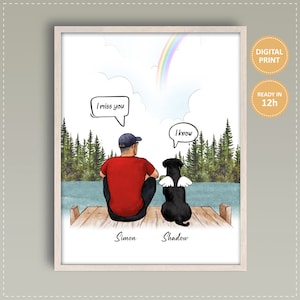 Dog And Dad Portrait Digital Download Owner & Dog Memorial Gift Custom Dog Dad Portrait Print Wall Art Personalized Sympathy Gift For Him