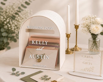 Wedding Post Box • Ivory Arched Mailbox Card Box • Personalized Names & Date • Wedding Postbox With Slot • Elegant Wedding Decor