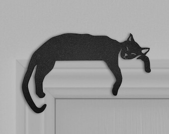 Letrero de esquina para puerta con diseño de gato negro • Adorno para puerta • Decoración divertida de Halloween • Para Navidad