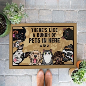 There&#39;s Like A Bunch Of Pets In Here Dog & Cat Doormat Personalized Pet Doormat Cute Funny Rug For Dog Lovers For Cat Lovers Welcome Mat