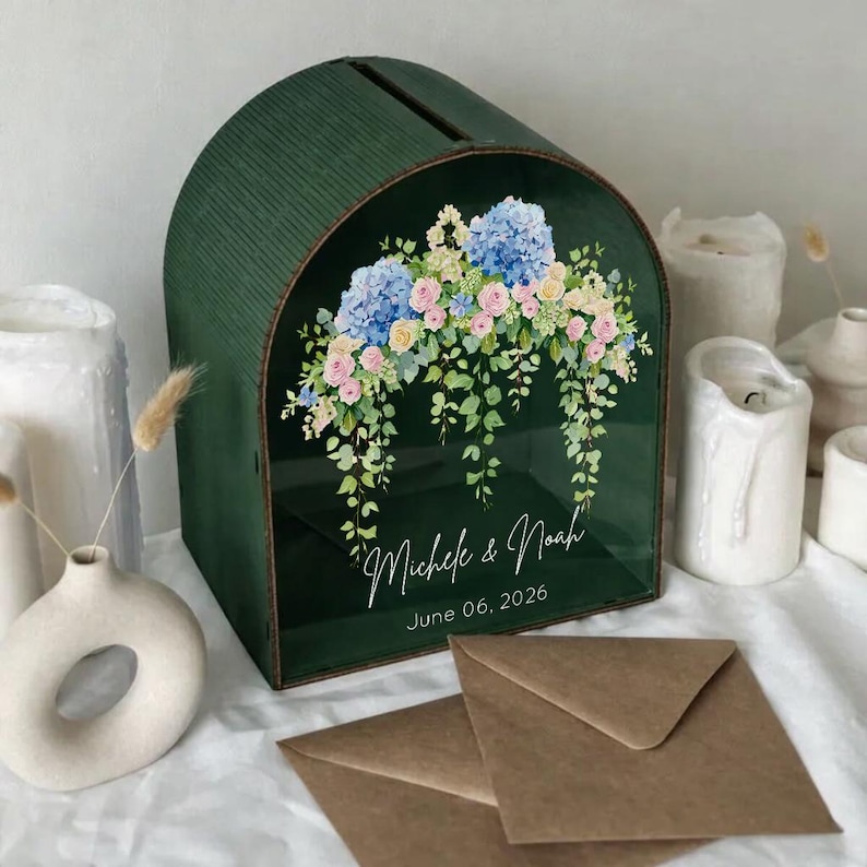 Personalized Wedding Card Box, Hydrangea Greenery Card Holder, Garden ...