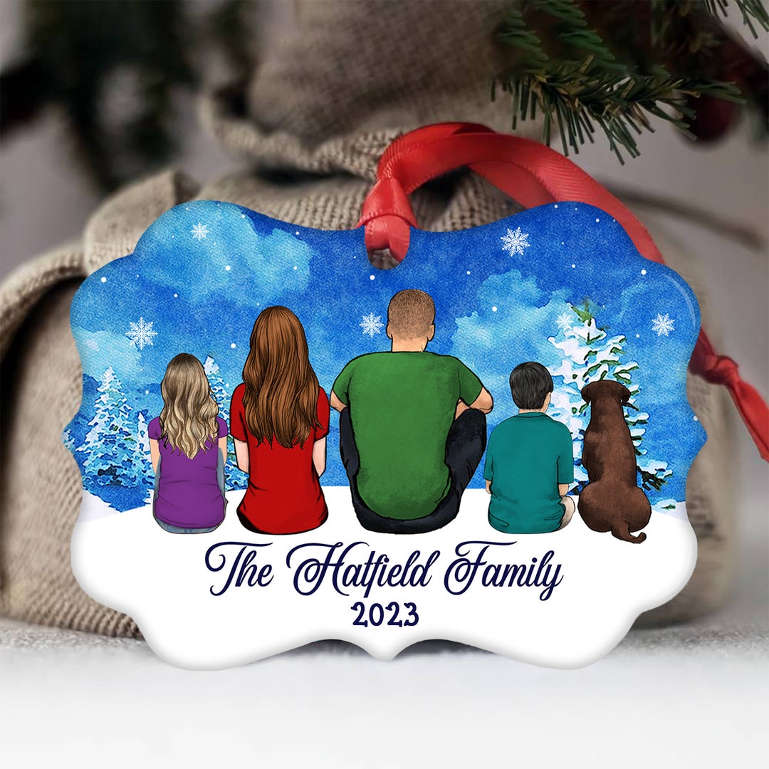 Custom Family Portrait With Dog Christmas Ornament Personalized Dog ...