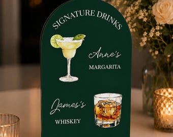 Personalized Signature Drinks Wedding Sign | Custom Cocktail Menu Sign | Acrylic Table Bar Menu | Wedding Reception Drink Sign