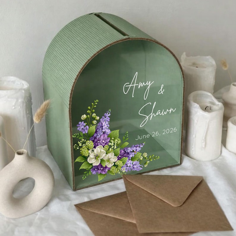 Personalized Wedding Card Box • Floral Wedding Mailbox • Custom Card ...