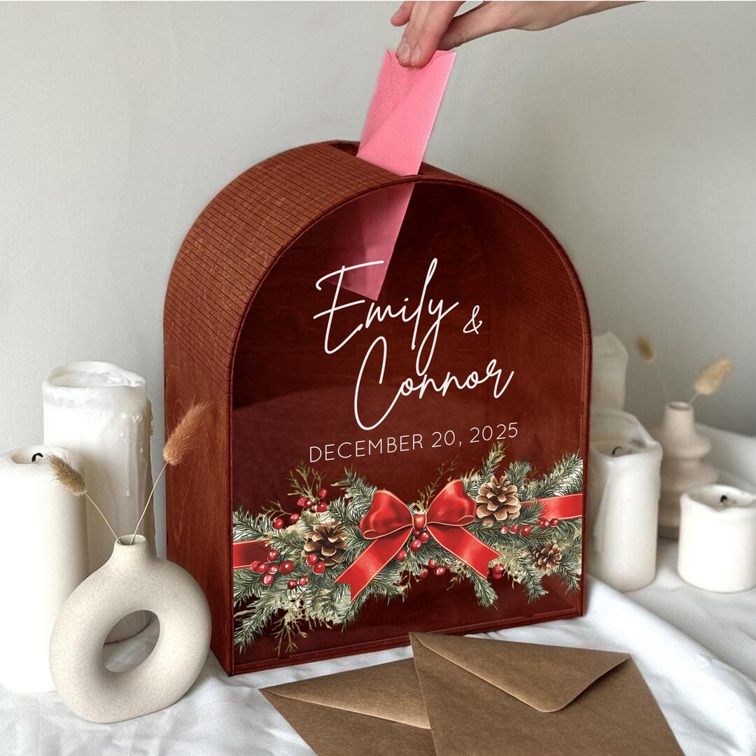 Personalized Wedding Card Box With Names & Date • Arched Glass Style ...