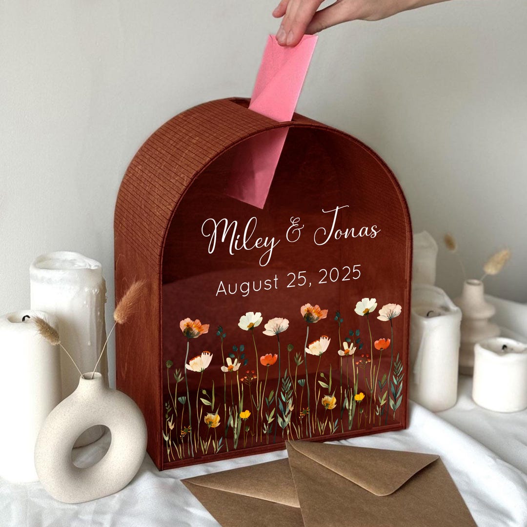 Personalized Wildflower Wedding Card Box Rustic Floral Money Box Personalized Wildflower Wedding Card Box Rustic Floral Money Box